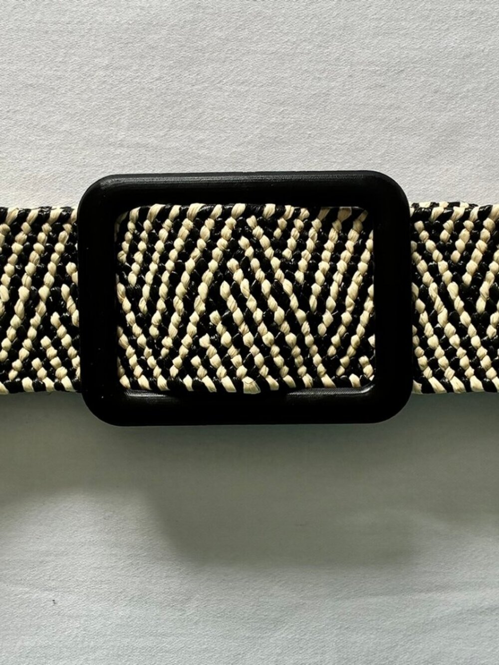 Women’s Black/Beige Fashion Print Adjustable Belt w/ Buckle, One Size, No Tags